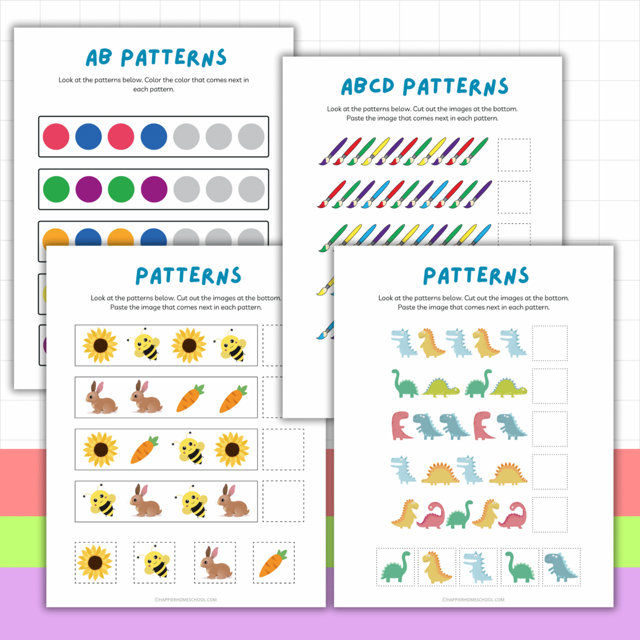 Free Kindergarten Patterns Worksheets (37 Pages) - Happier Homeschool