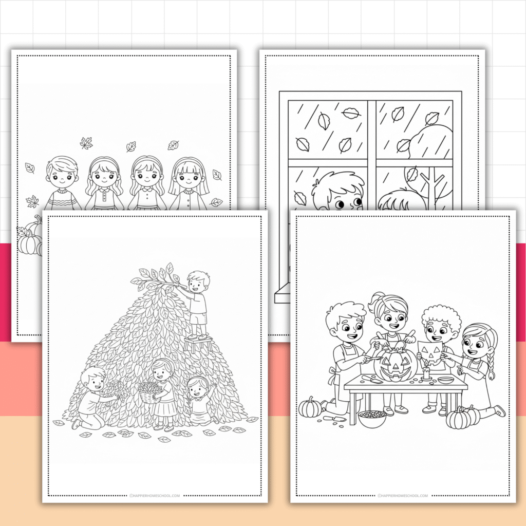 15 Free Kids in Fall Coloring Pages