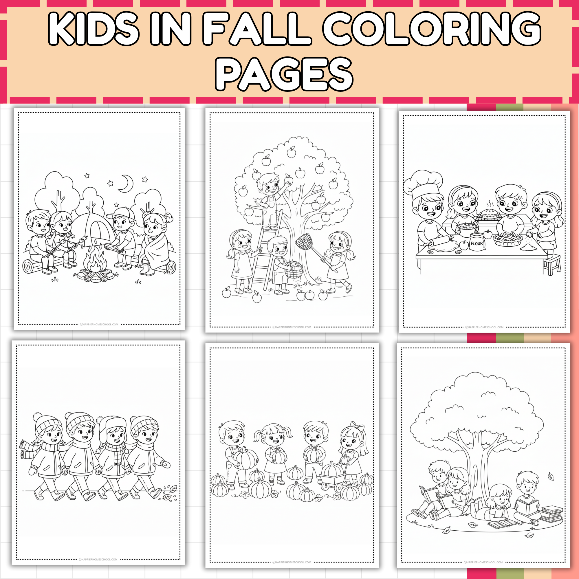 15 Free Kids in Fall Coloring Pages