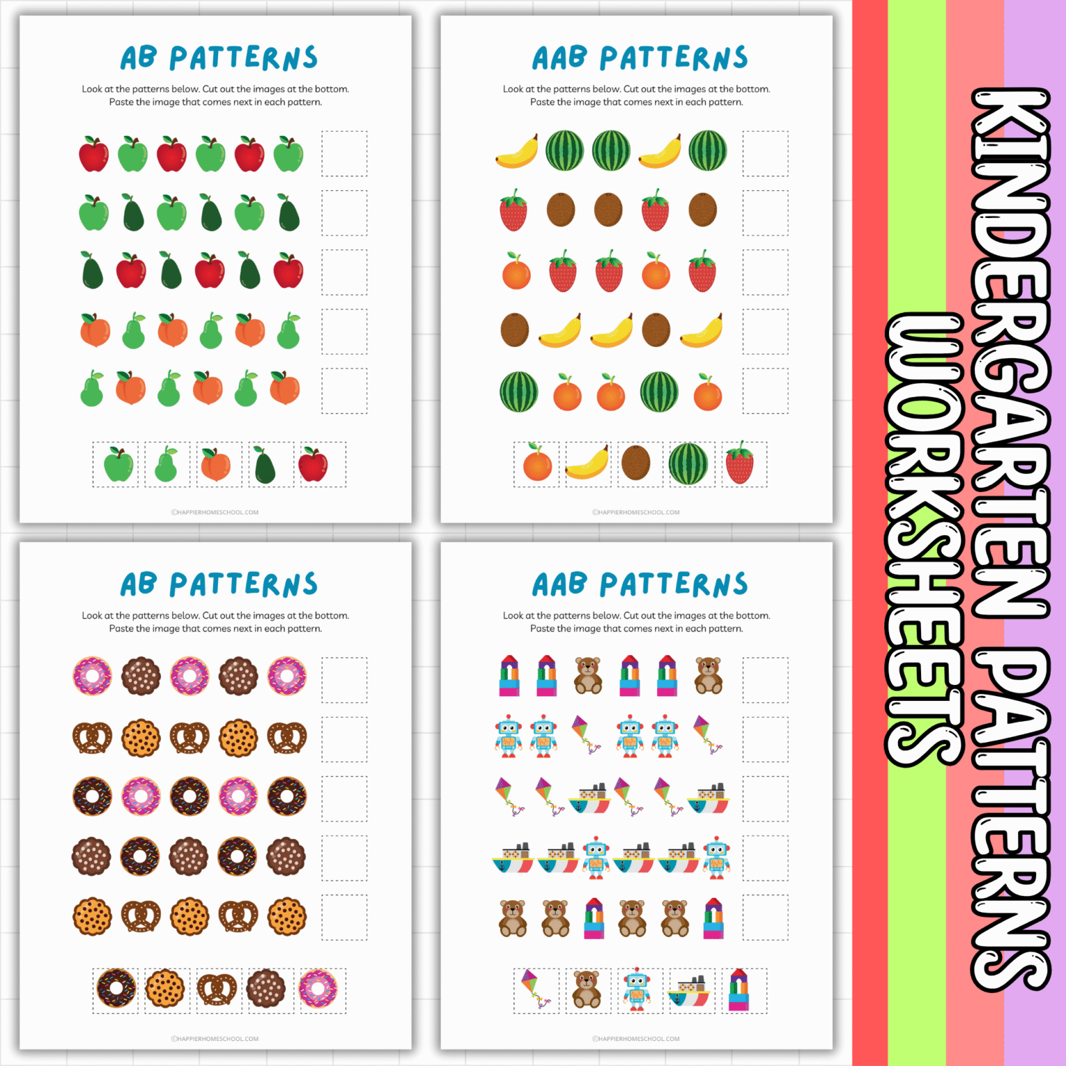Free Kindergarten Patterns Worksheets (37 Pages) - Happier Homeschool