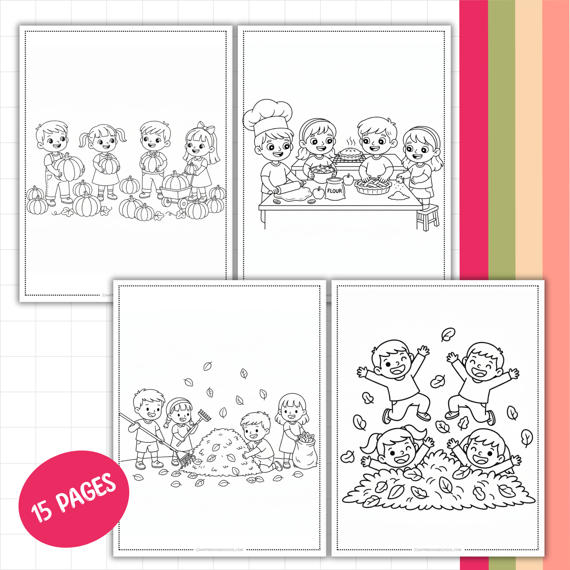15 Free Kids in Fall Coloring Pages