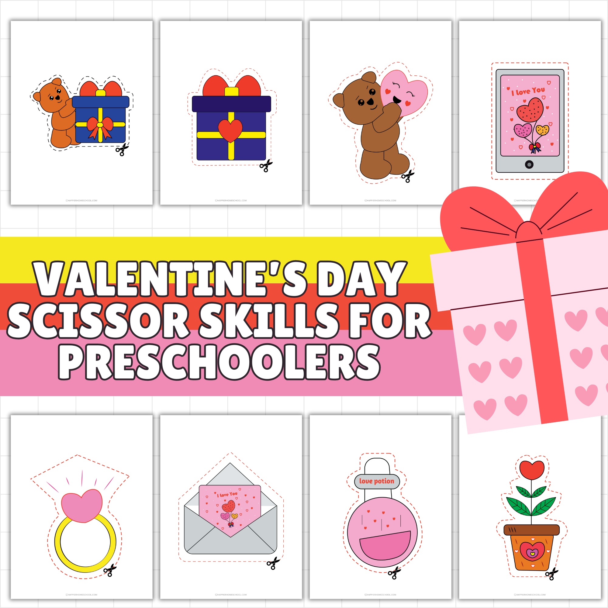 Valentine’s Day Cutting Skills Worksheets 