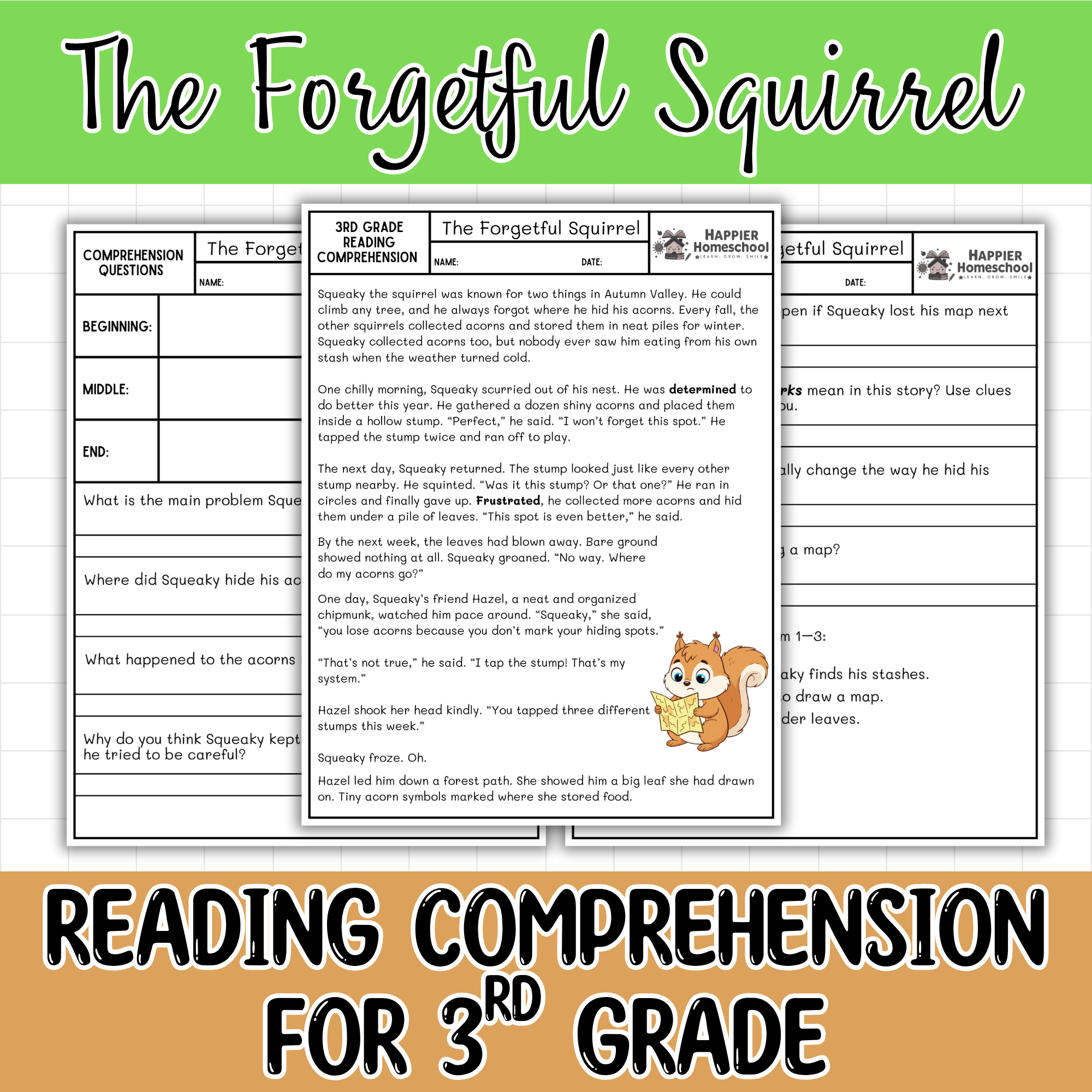 The Forgetful Squirrel Reading Comprehension Worksheet
