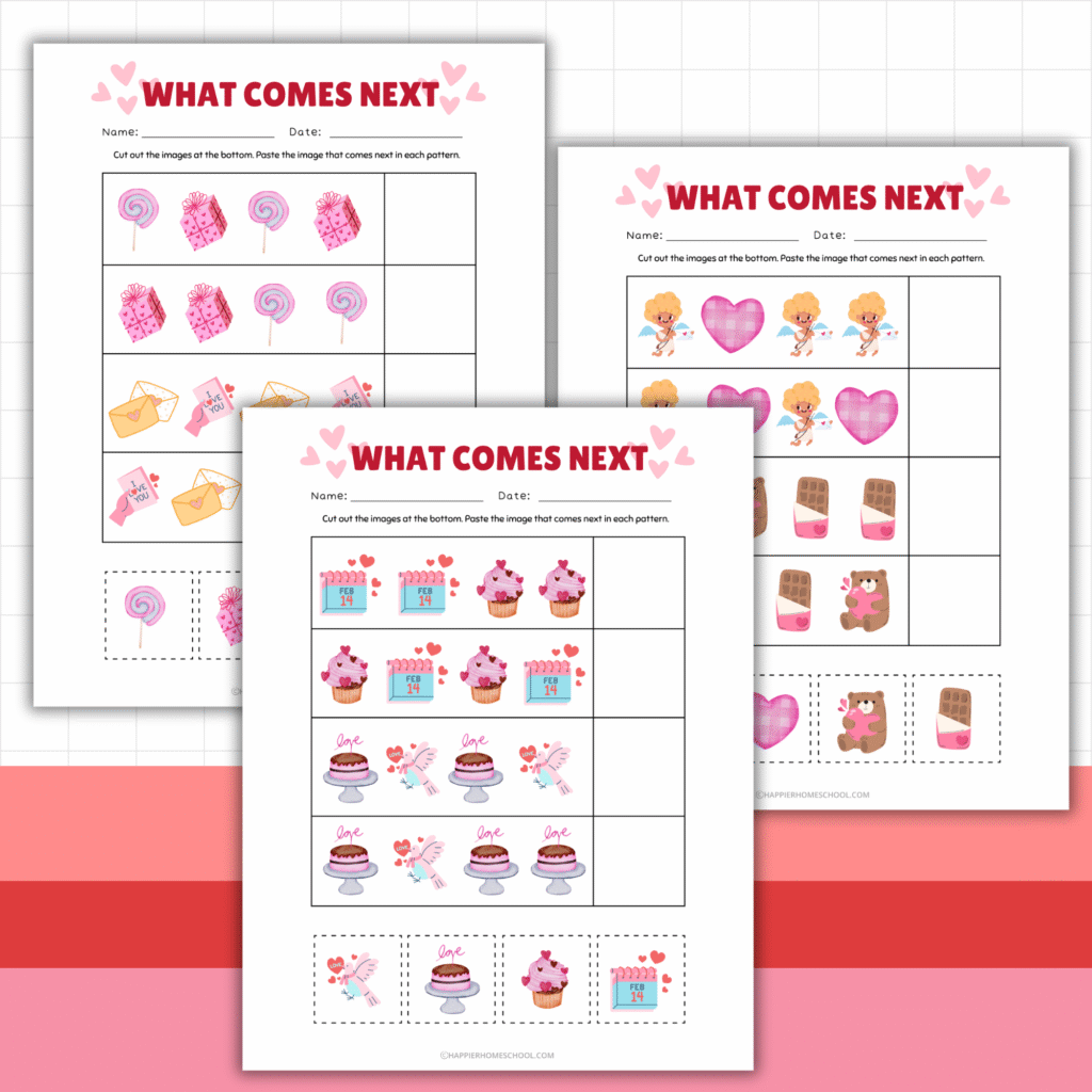 Valentine’s Day what comes next worksheets