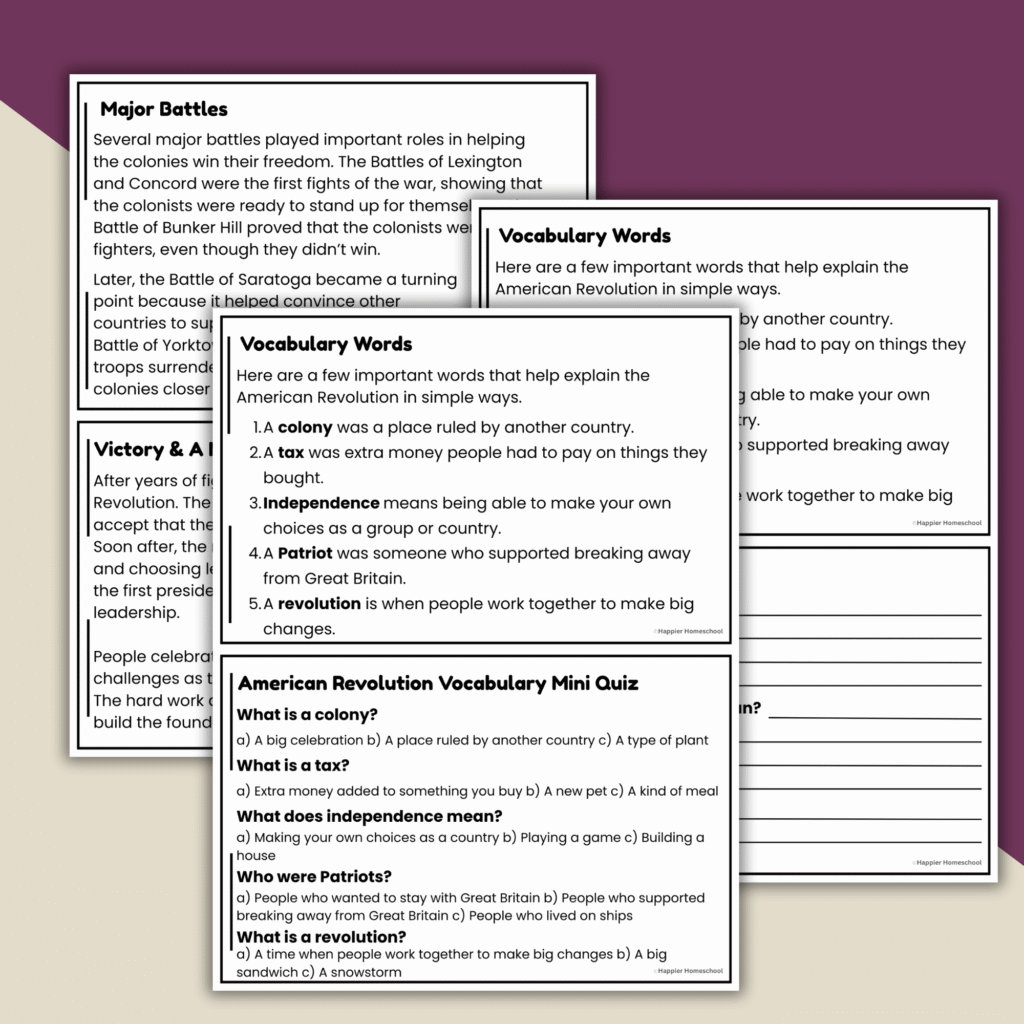 american Revolution Flip Book for kids.