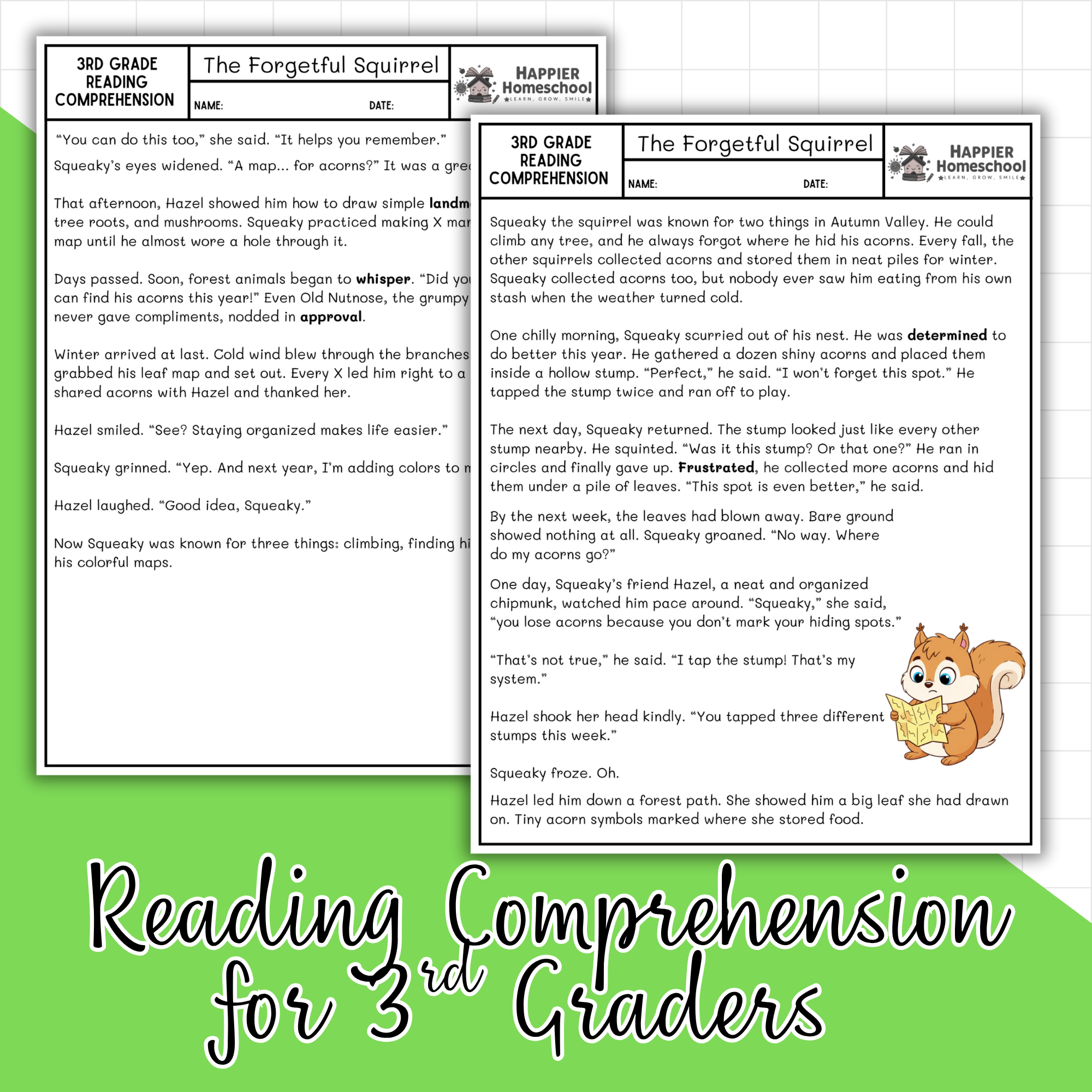 The Forgetful Squirrel Reading Comprehension Worksheet - Happier Homeschool